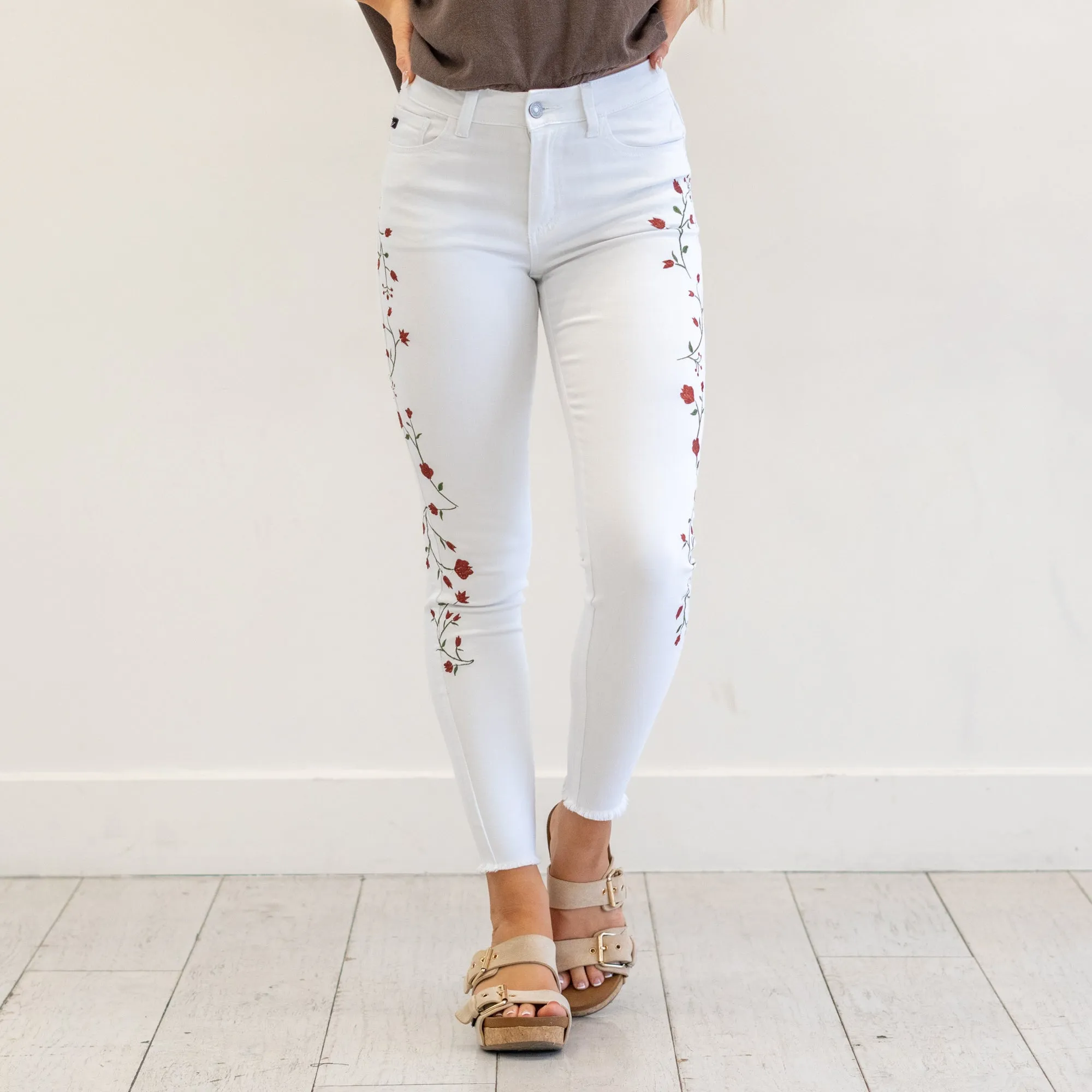 Spring Time Floral Side Mid Rise Skinny