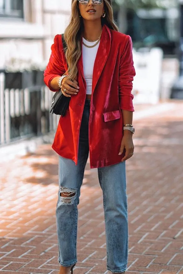 Stunncal Ritz and Romance Pocketed Velvet Blazer
