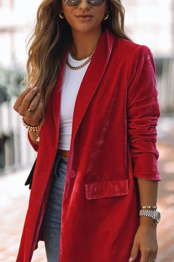Stunncal Ritz and Romance Pocketed Velvet Blazer