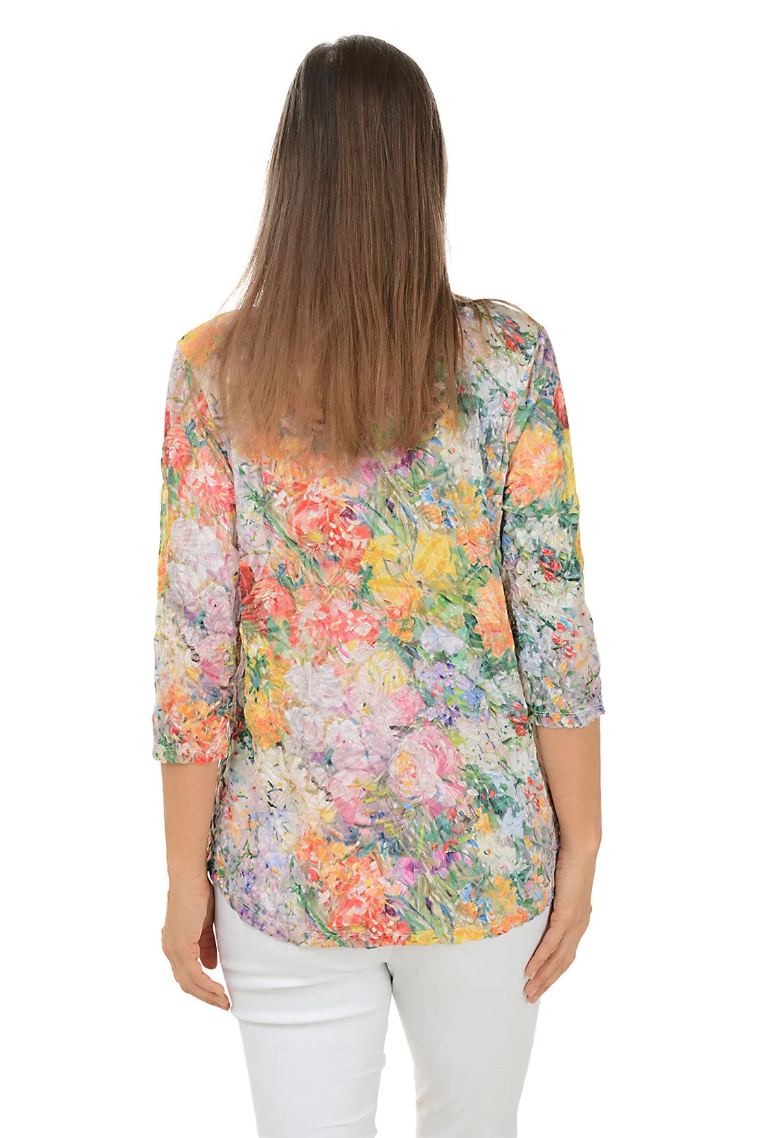 Sunset Blossoms Crinkle Pleated Front Top