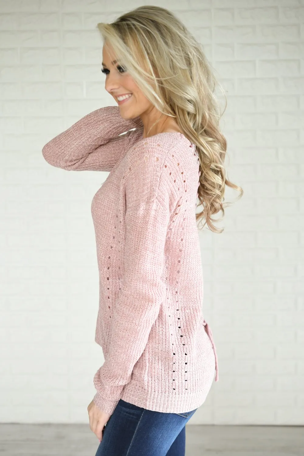 Sweet Love Back Lace Up Top ~ Blush