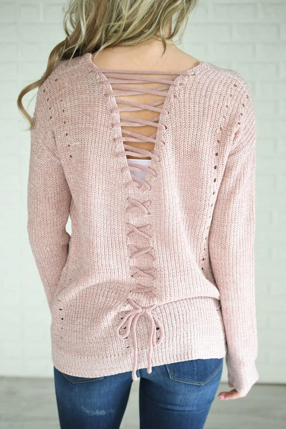 Sweet Love Back Lace Up Top ~ Blush