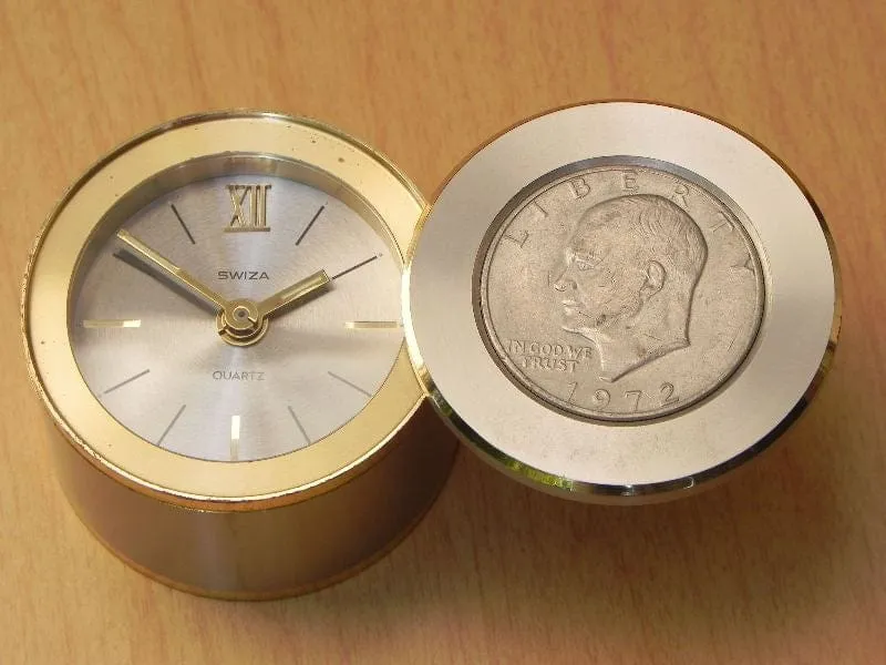Swiza Ike Silver Dollar Coin Desk Alarm Clock