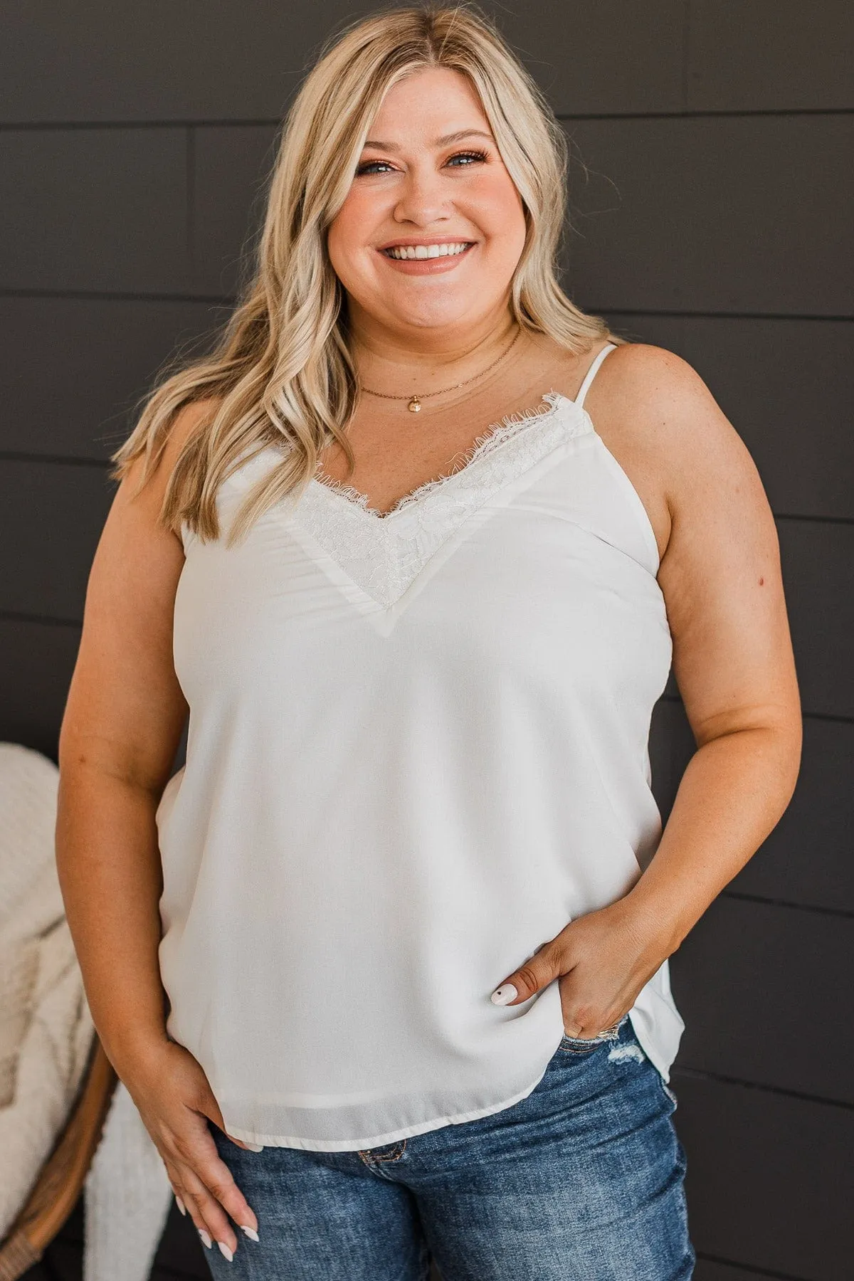 Take A Second Lace Tank Top- White