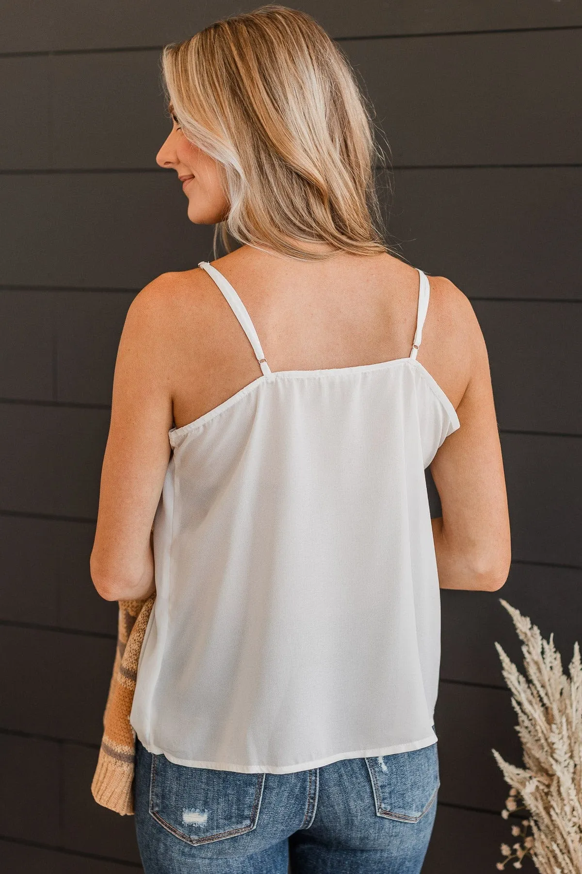 Take A Second Lace Tank Top- White