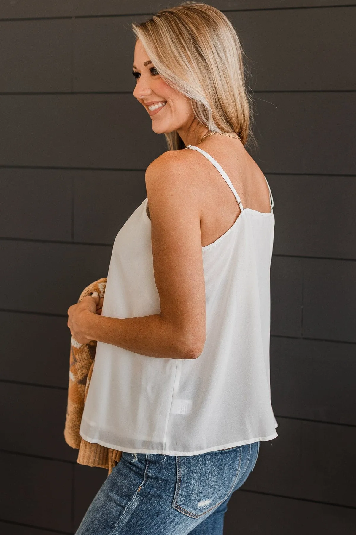 Take A Second Lace Tank Top- White