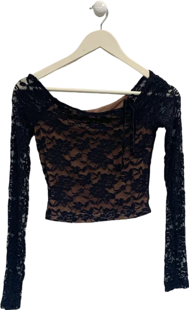 Tiger Mist Black Lace Long Sleeve Top UK XS