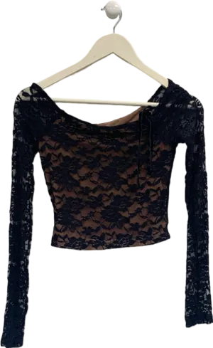 Tiger Mist Black Lace Long Sleeve Top UK XS