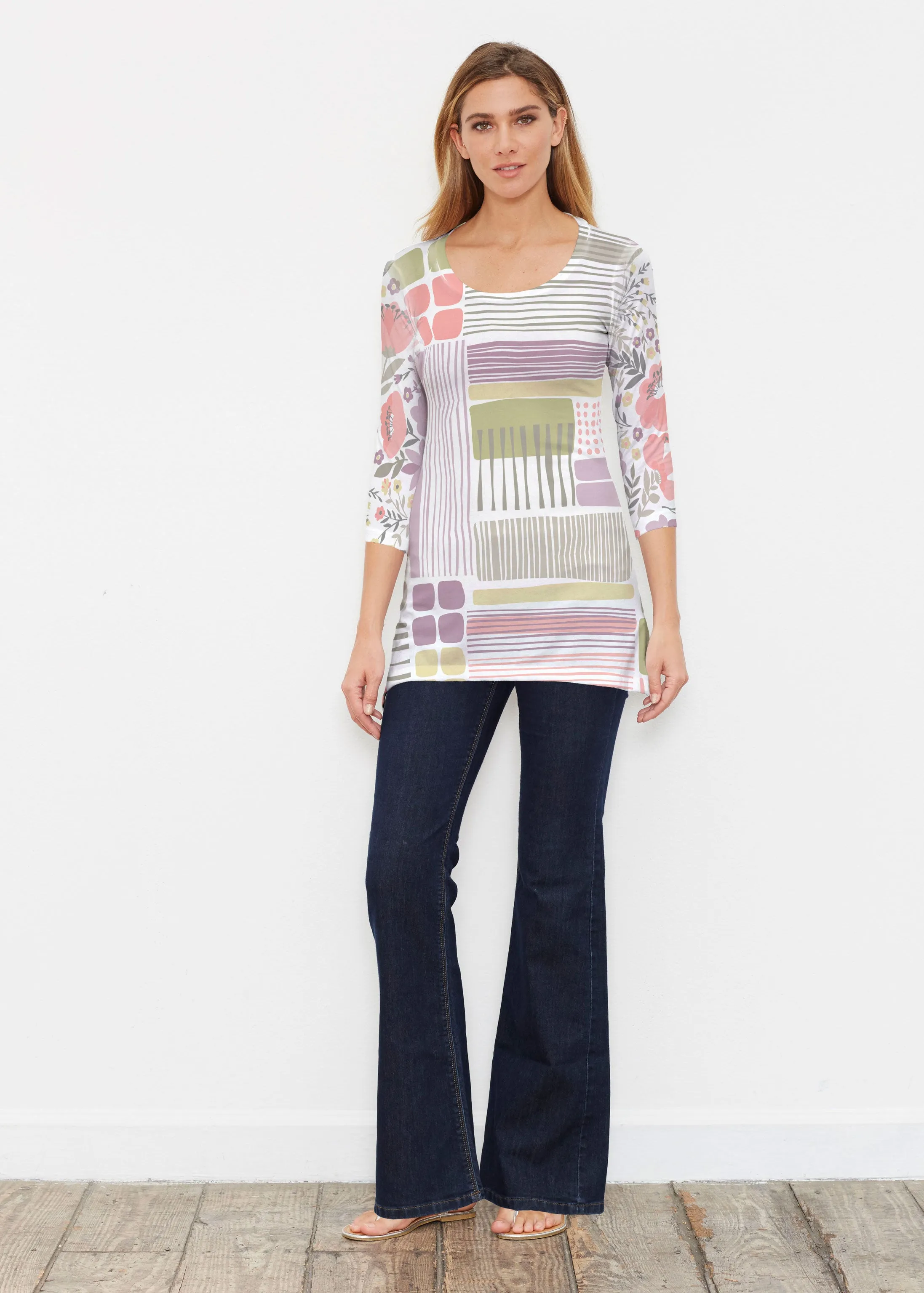 Transcendent Floral (13483) ~ Buttersoft 3/4 Sleeve Tunic