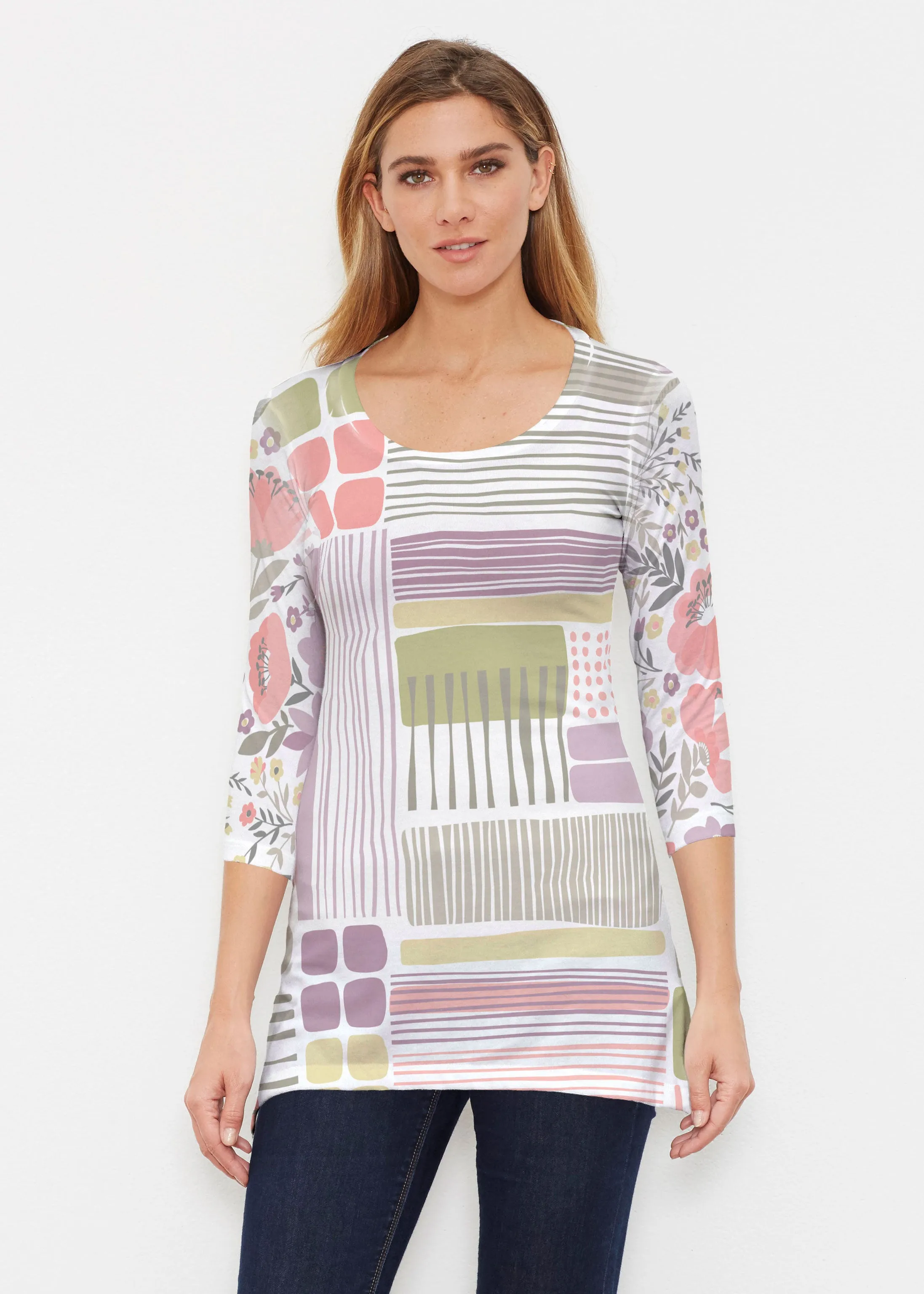 Transcendent Floral (13483) ~ Buttersoft 3/4 Sleeve Tunic