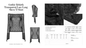 Transparent Lace Long Sleeve T-Shirt - Black -