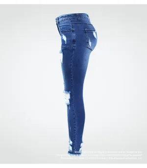 Ultra Stretchy Blue Tassel Ripped Jeans