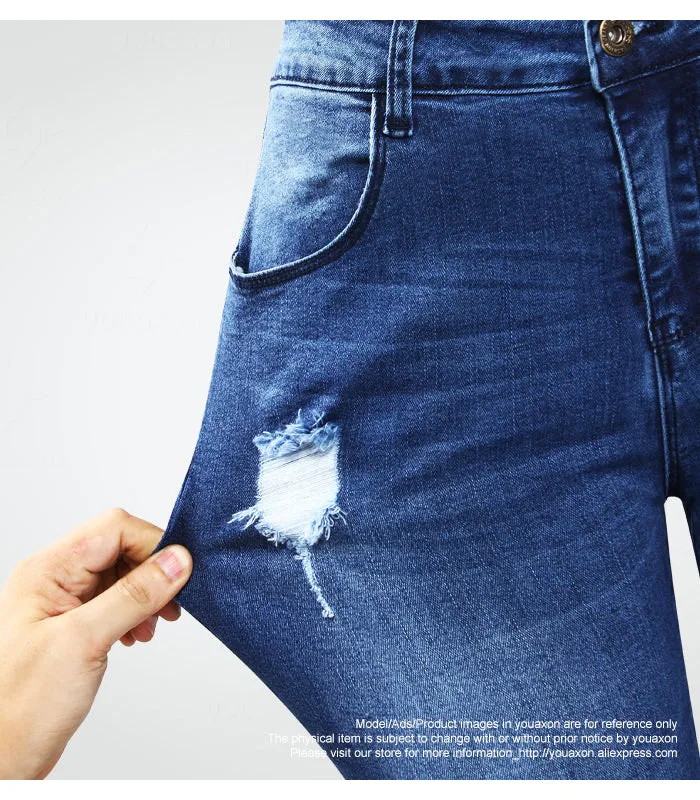 Ultra Stretchy Blue Tassel Ripped Jeans