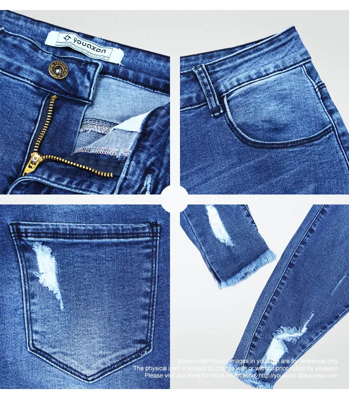 Ultra Stretchy Blue Tassel Ripped Jeans