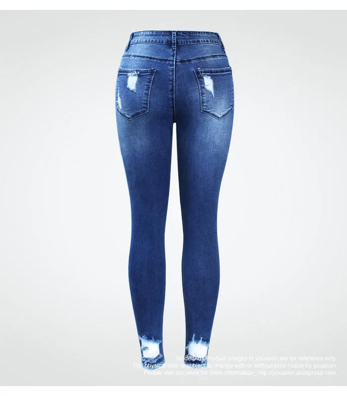 Ultra Stretchy Blue Tassel Ripped Jeans