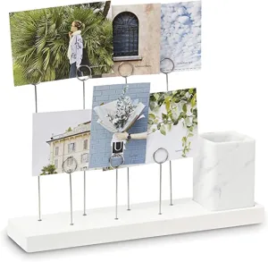 Umbra Gala, Multi Built in Planter or Pen Holder for Desk, Non Picture Frame with 7 Photo Clips, White