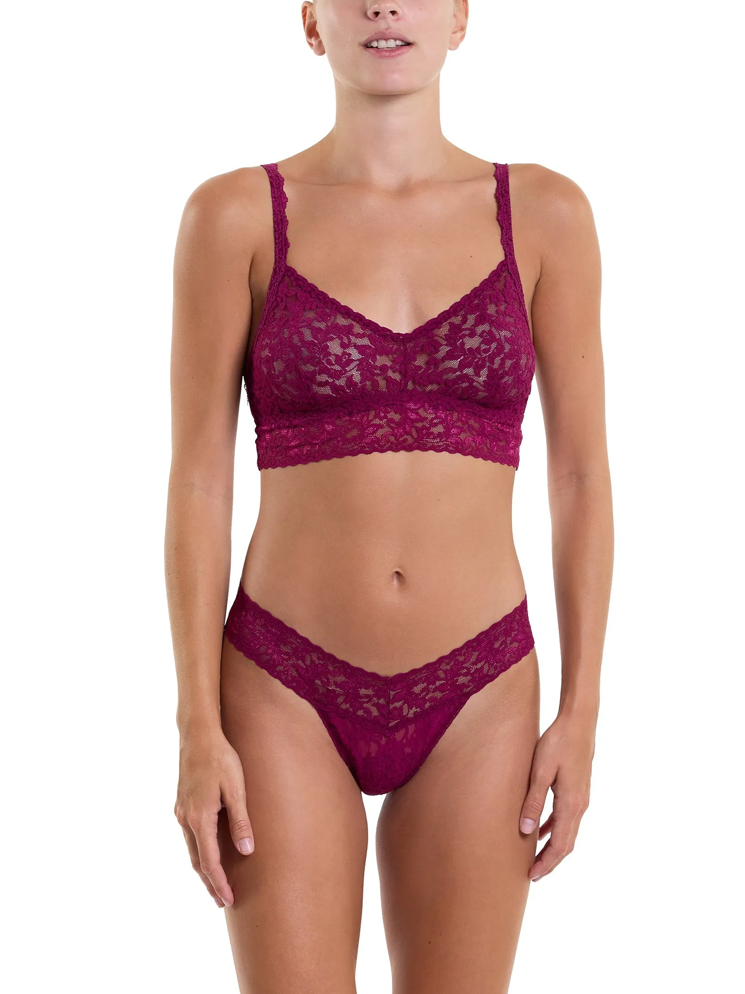 V-Neck Retro Lace Bralette Sugar Plum Red Sale