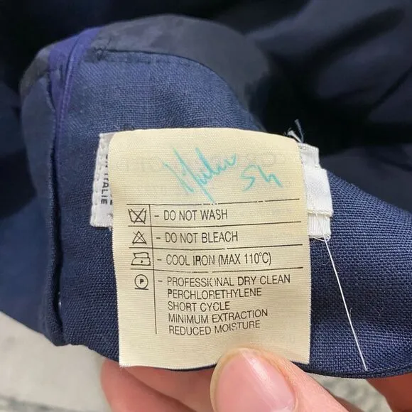 Valentino Miss V Womens 44/10 Vtg Linen Pencil Skirt Navy Blue‎ Italy Designer