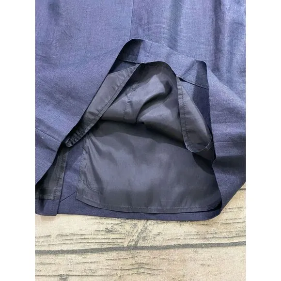 Valentino Miss V Womens 44/10 Vtg Linen Pencil Skirt Navy Blue‎ Italy Designer