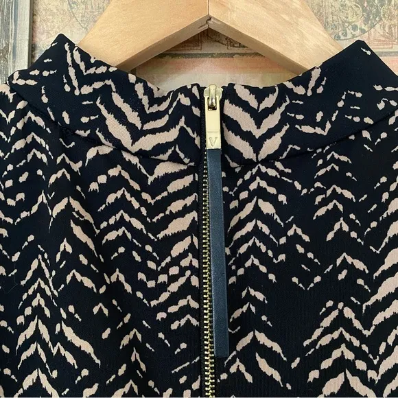 Vince Camuto Black Tan Sleeveless Herringbone Mock Neck Scuba Mini Dress Size XS