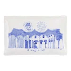 Vintage Blue & White Hand-Painted Signed Ceramic Dish found in Italy