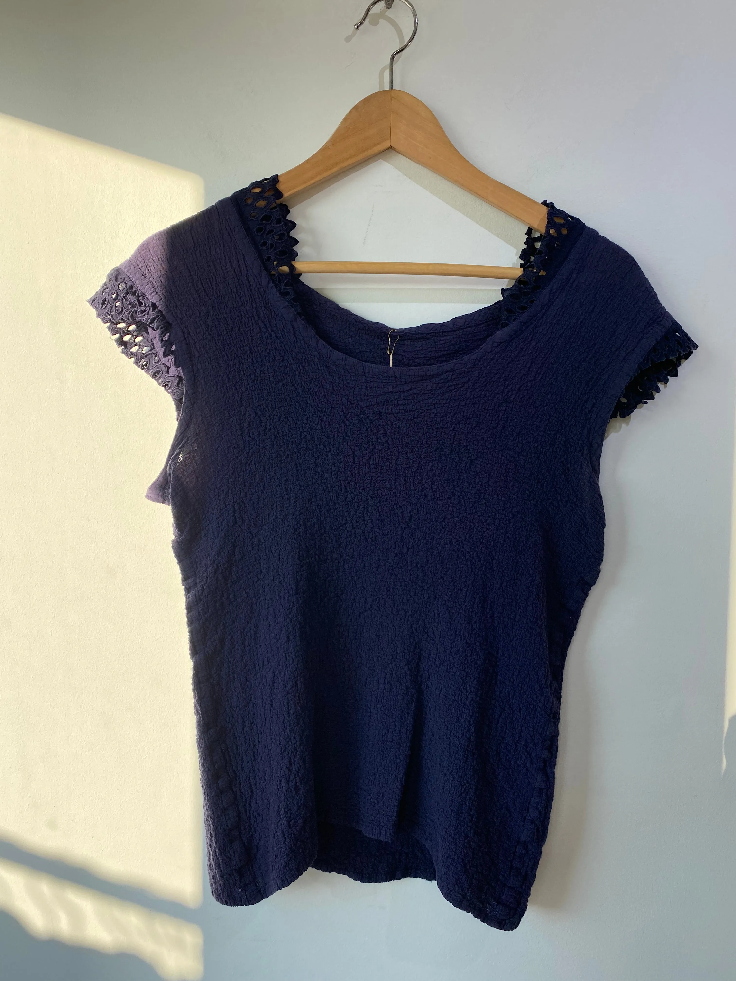 Vintage Issey Miyake Me Navy Blue Top with Lace Collar
