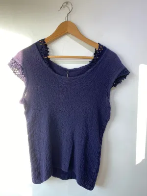Vintage Issey Miyake Me Navy Blue Top with Lace Collar