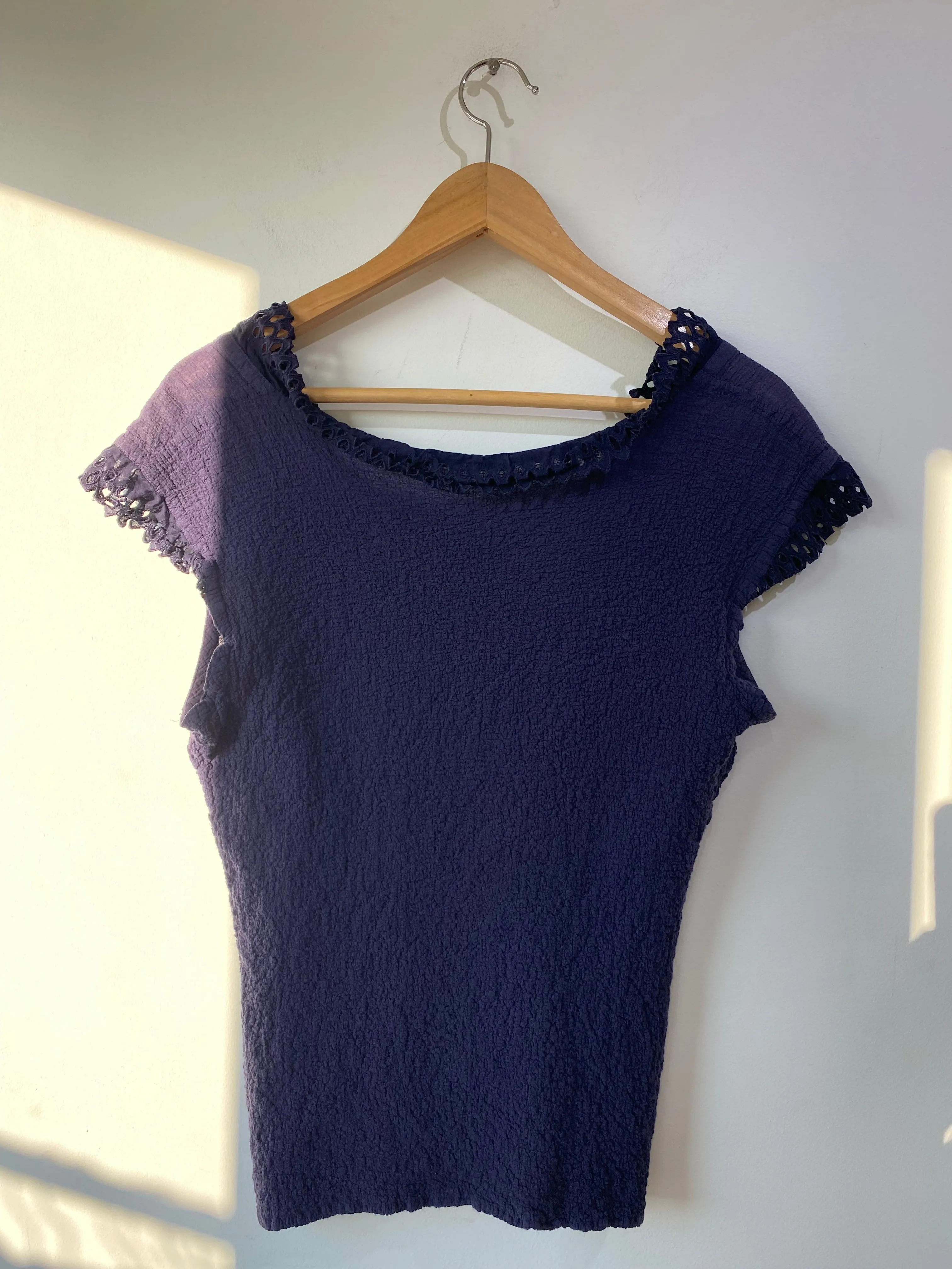 Vintage Issey Miyake Me Navy Blue Top with Lace Collar