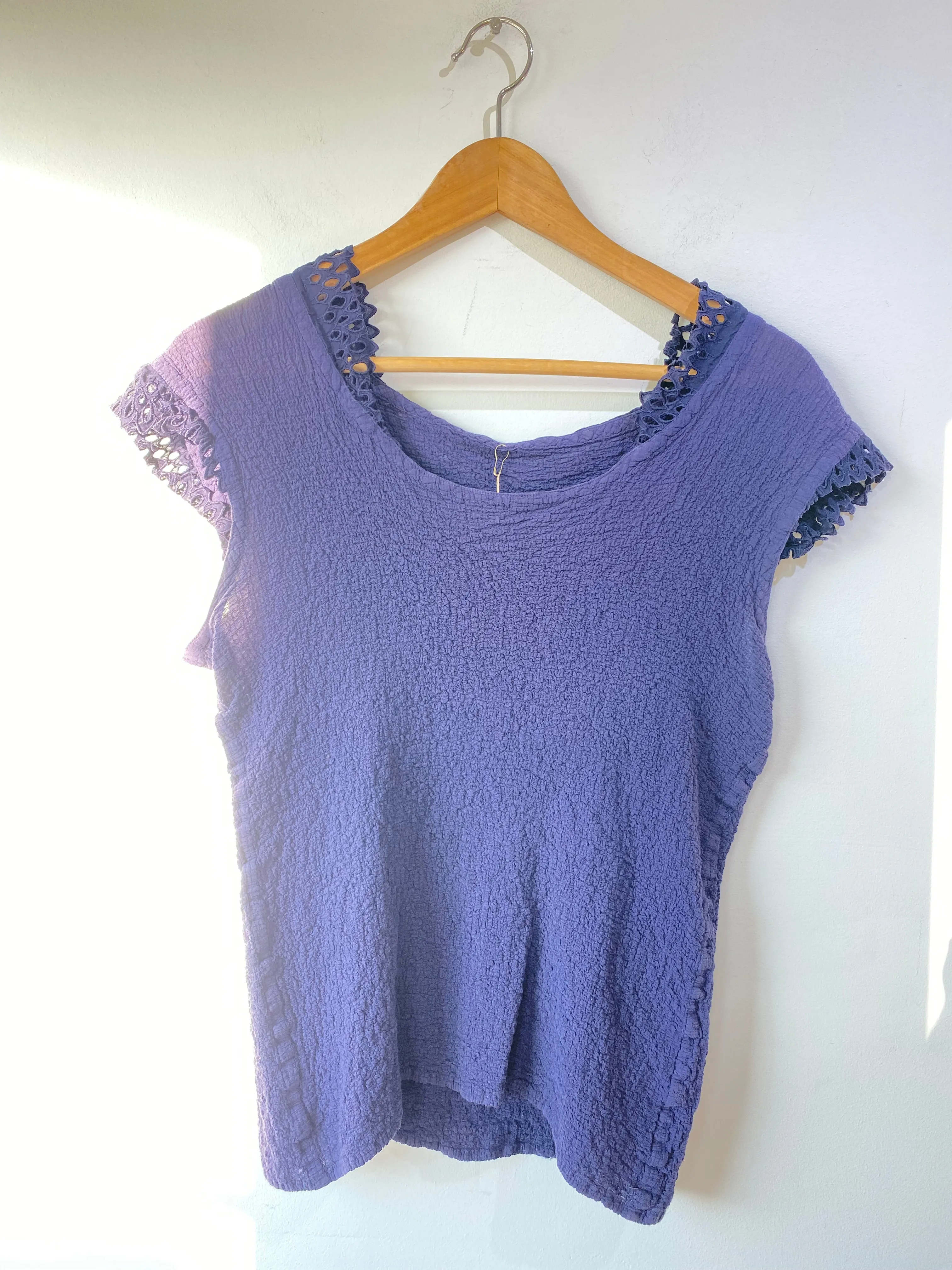 Vintage Issey Miyake Me Navy Blue Top with Lace Collar