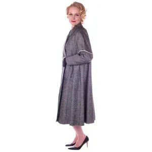 Vintage Ladies  Black & White Tweed Linen Swing Coat 1950S M-L 6-14
