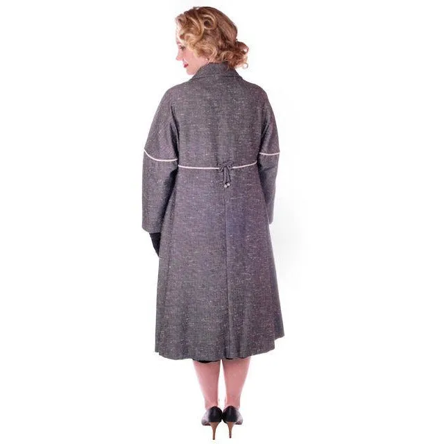 Vintage Ladies  Black & White Tweed Linen Swing Coat 1950S M-L 6-14