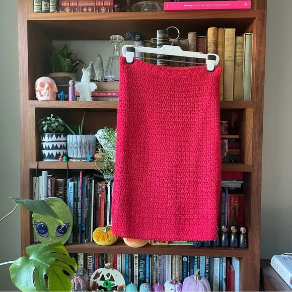 Vintage red knit sweater pencil skirt