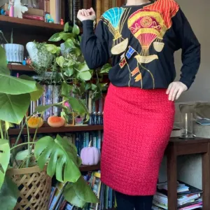 Vintage red knit sweater pencil skirt