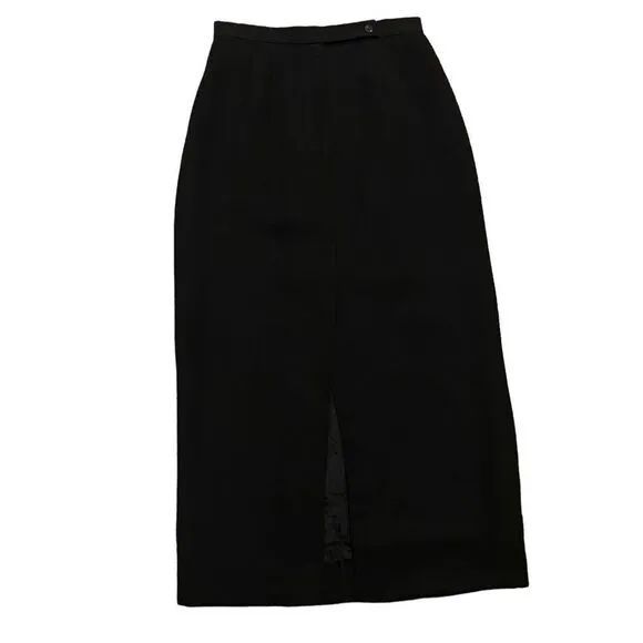 Vintage Emma James Black Pencil Academia Business Casual Black Maxi Skirt