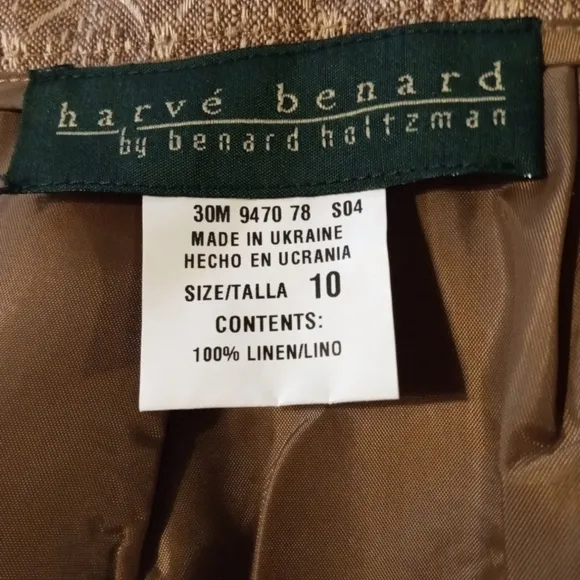 VTG Harve Bernard 100%Linen Short Sleeved Tan Suit Set Business Jackie O  Sz. 10