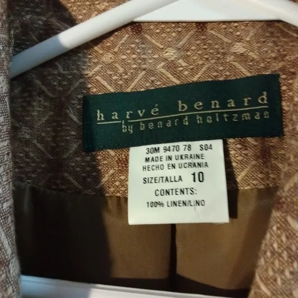 VTG Harve Bernard 100%Linen Short Sleeved Tan Suit Set Business Jackie O  Sz. 10
