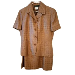 VTG Harve Bernard 100%Linen Short Sleeved Tan Suit Set Business Jackie O  Sz. 10