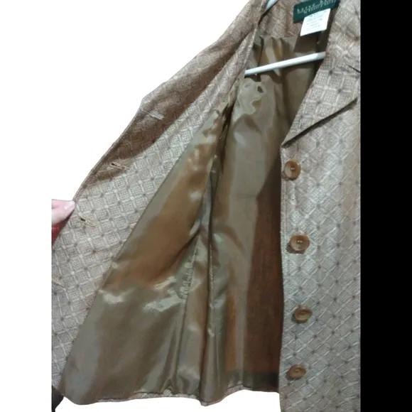 VTG Harve Bernard 100%Linen Short Sleeved Tan Suit Set Business Jackie O  Sz. 10