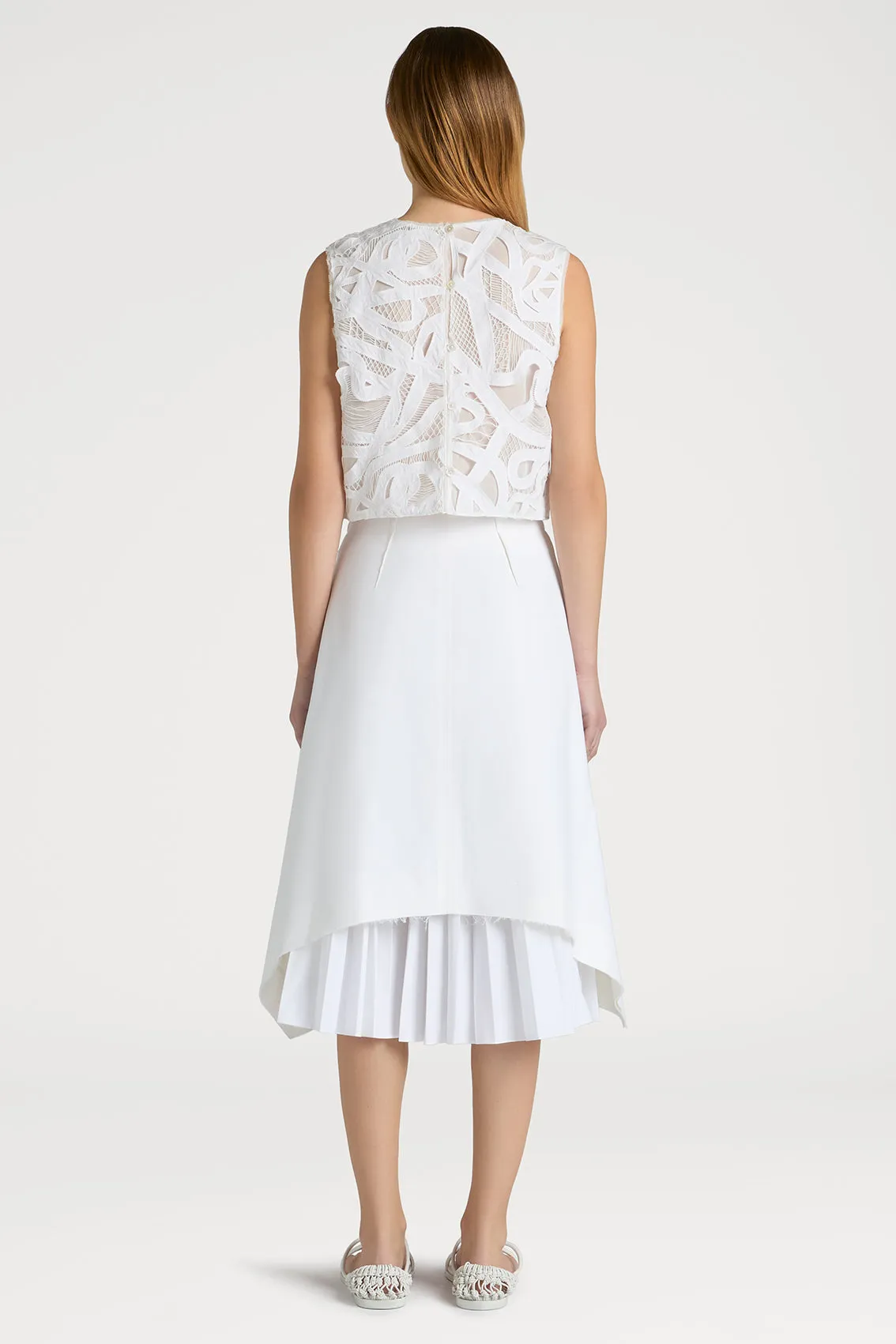 WEAVING-INSPIRED LACE WHITE TOP