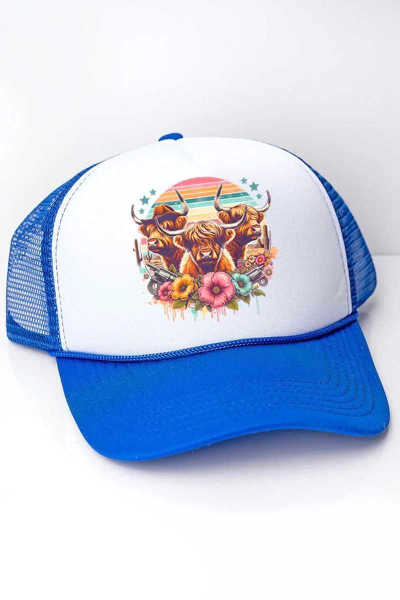 Western Highland Cow Trio Foam Mesh Back Trucker Cap