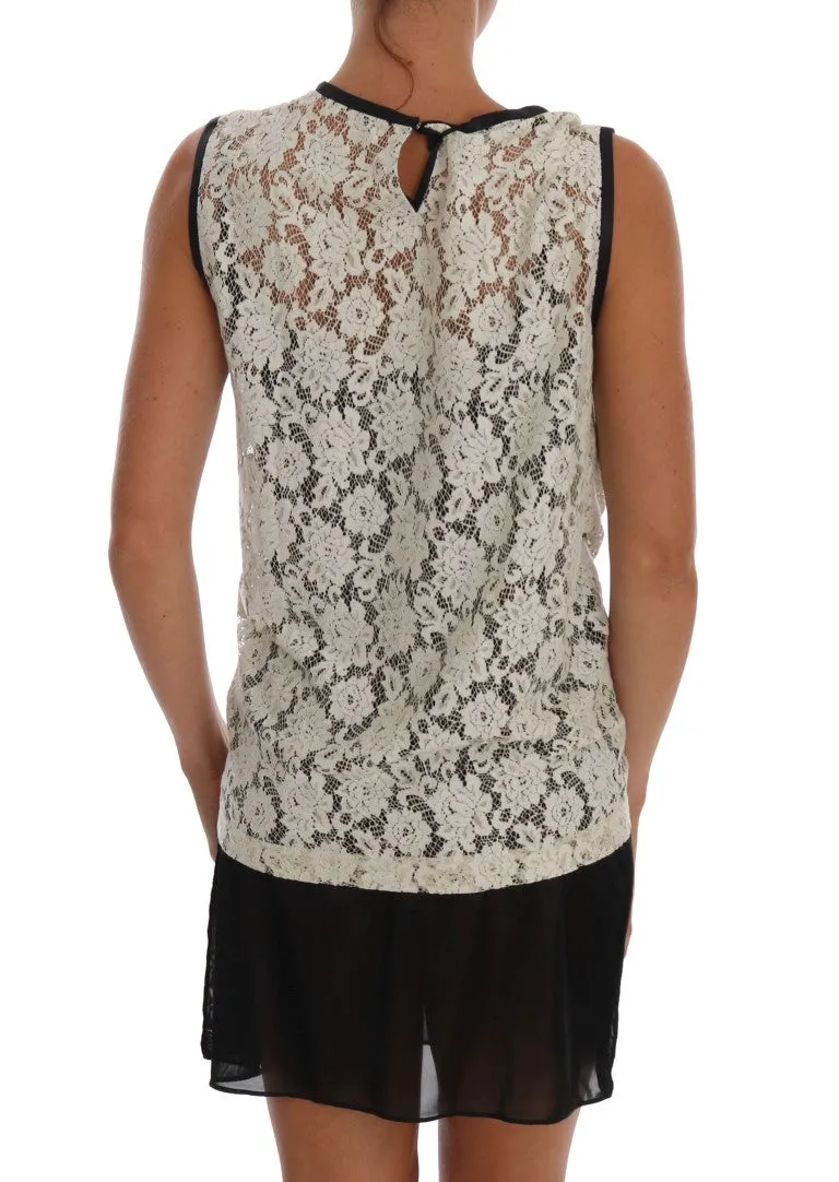 White Floral Lace Blouse Top