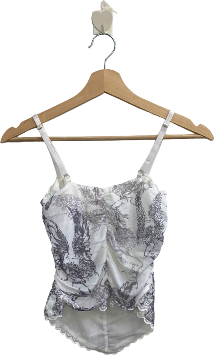 White Lace and Dragon Print Cami XS