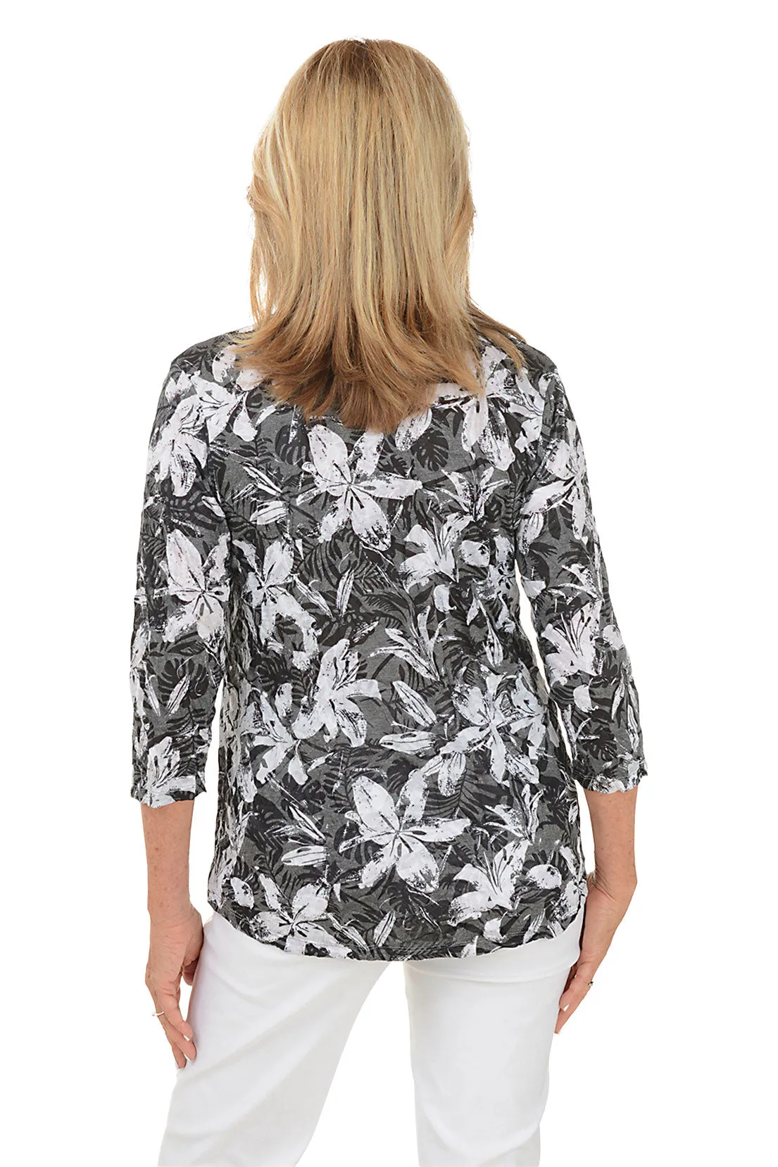 White Lilies Crinkle Pleated Front Top