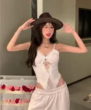 White Paneled Lace Slinng  KF83444