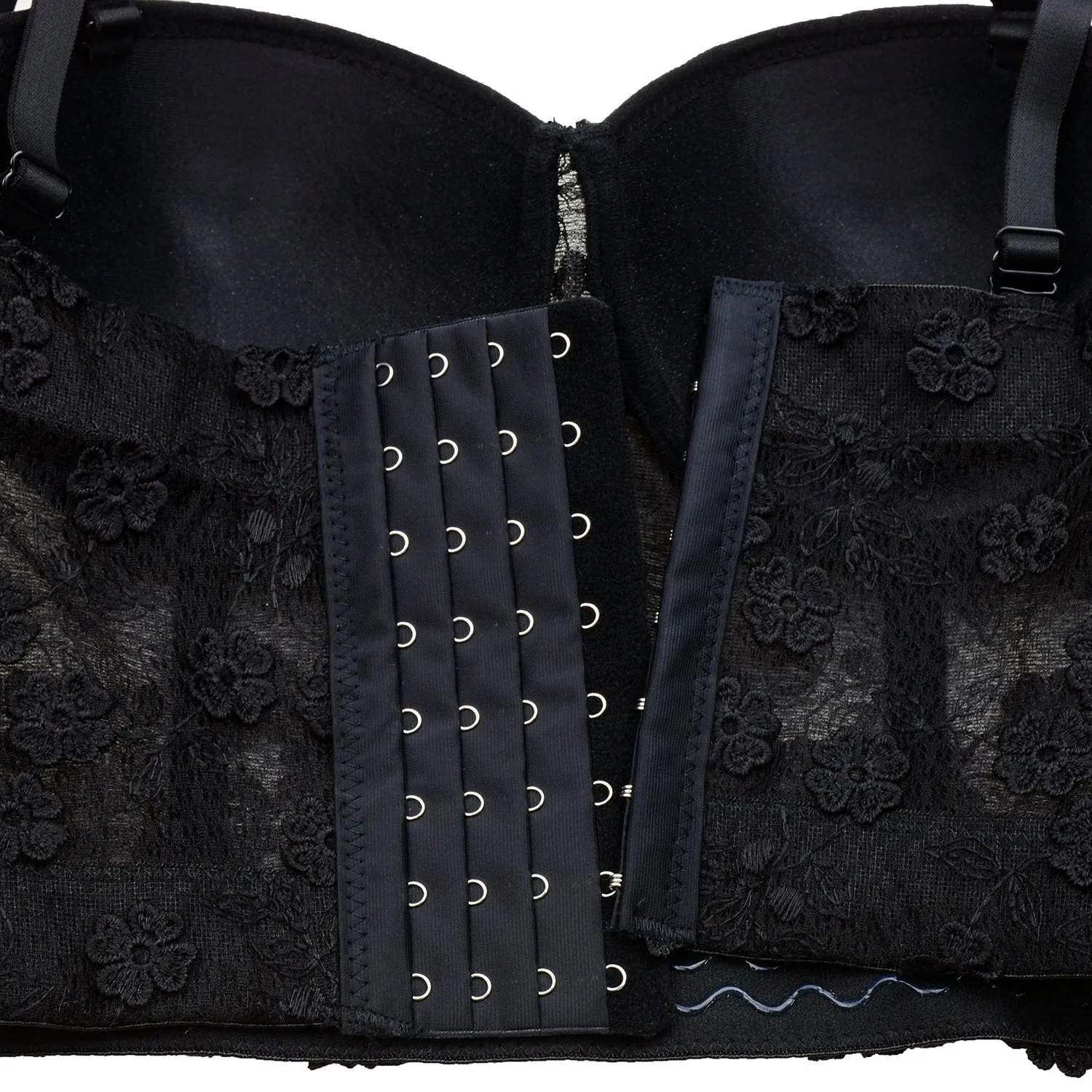 Women's Mesh Lace Flower Bustier Crop Top Sexy Corset Top Bra Black