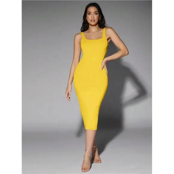 Women's Solid Color Square Neck Bodycon Dress