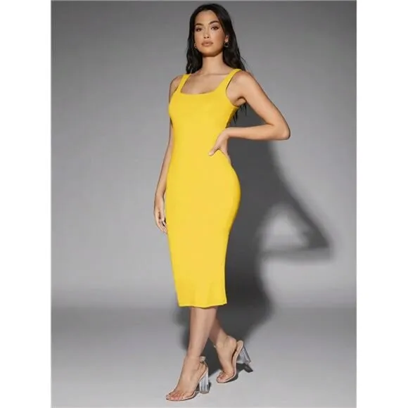 Women's Solid Color Square Neck Bodycon Dress