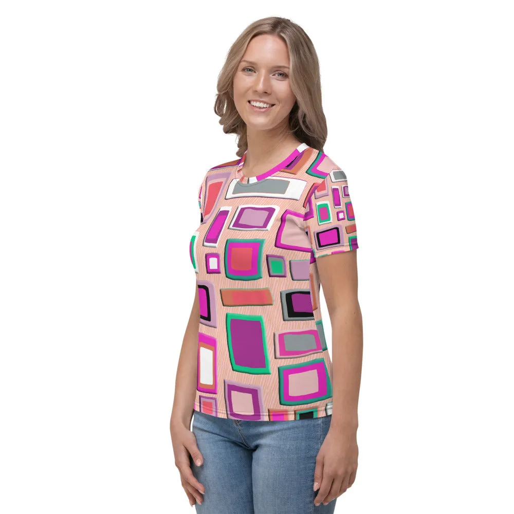 Womens T-shirt - Pink Geometric Pattern
