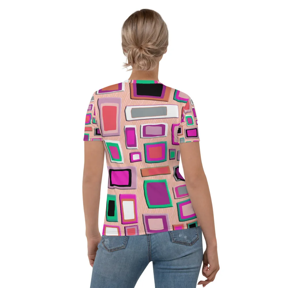 Womens T-shirt - Pink Geometric Pattern