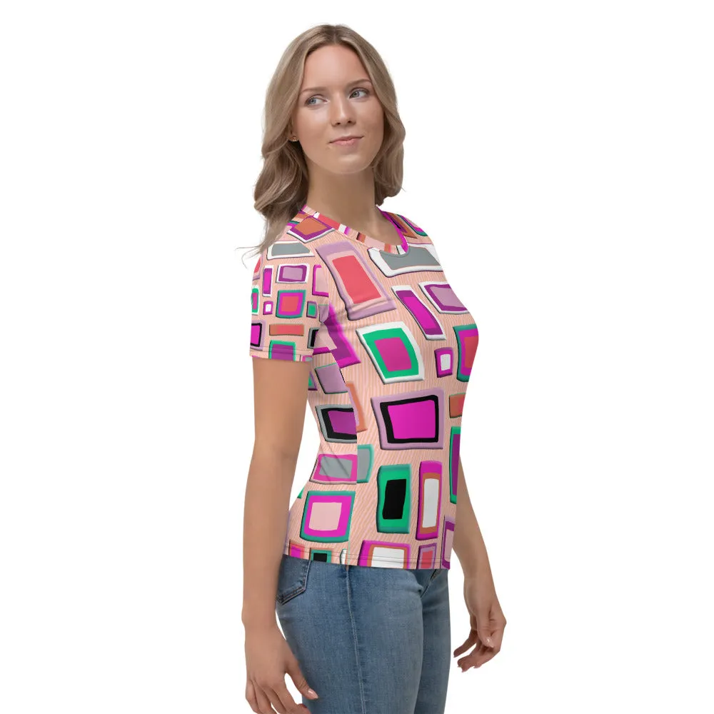Womens T-shirt - Pink Geometric Pattern
